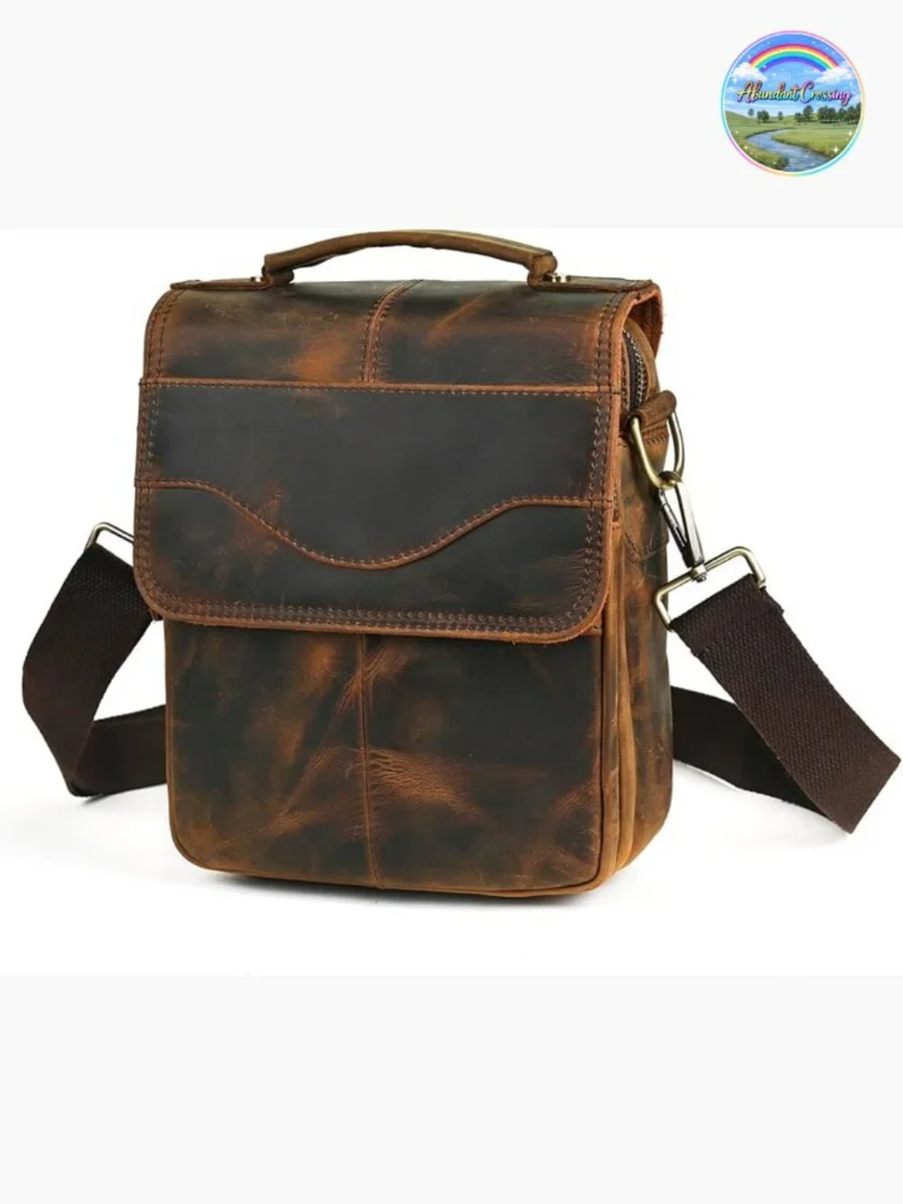 Canvas + Genuine Leather Travel A4 Tote Satchel Messenger Cross-body Shoulder
